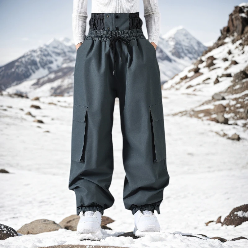 

2026 New Loose Windproof Solid Women Skiing Pant Waterproof Warm Snow Outdoor Ski Trousers Sports Men Snowboarding Pants Baggy