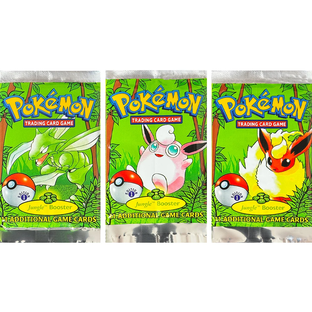 Pokémon Jungle Booster Packs TCG 1. Auflage, Proxy-Spielkarten, Flareon Wigglytuff Scyther-Packs, 1 Packung, 11 Karten, versiegelte Verpackung