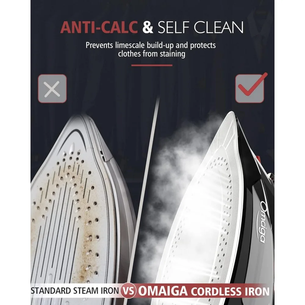 Cordless Iron, 1500W Cordless Iron with Steam - Cordless Iron for Clothes with 11.84oz Water Tank, Anti Drip Iron with Ceramic