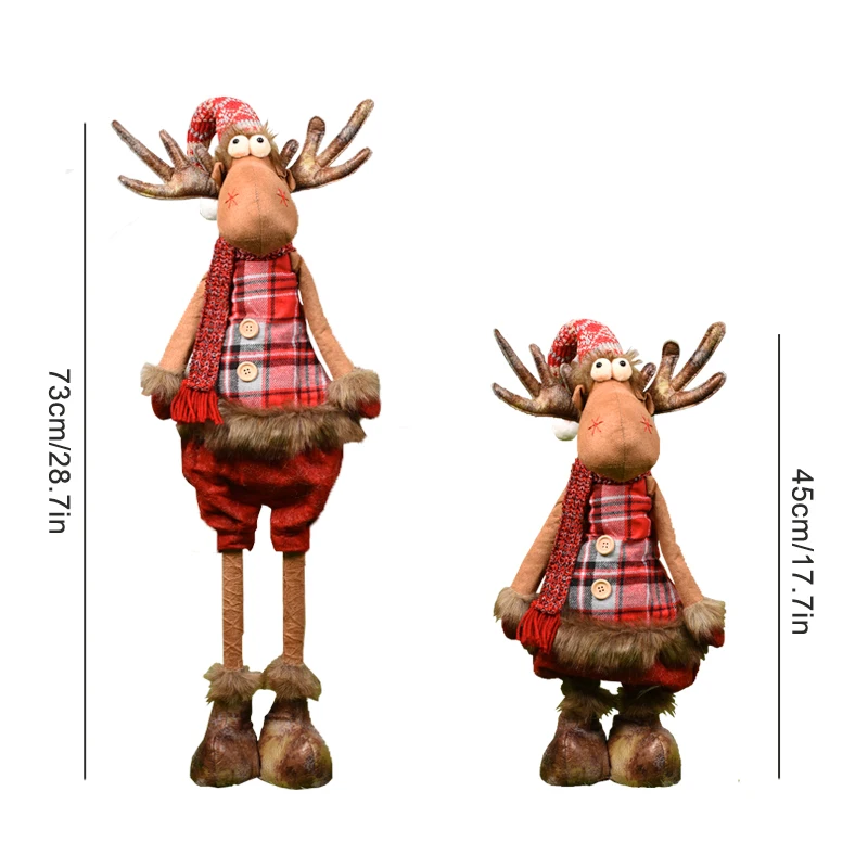 Large Retractable Christmas Elk Dolls Decoration Plush Reendeer Figurine with Telescopic Legs Home Holiday Ornament Xmas Gift