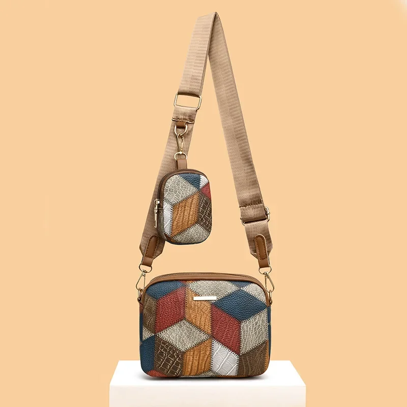 Shoulder Messenger Bag Splicing Color Shell Shoulder Bag Breast Dumpling Bag 2024 New Color Splicing Versatile Ethnic Style