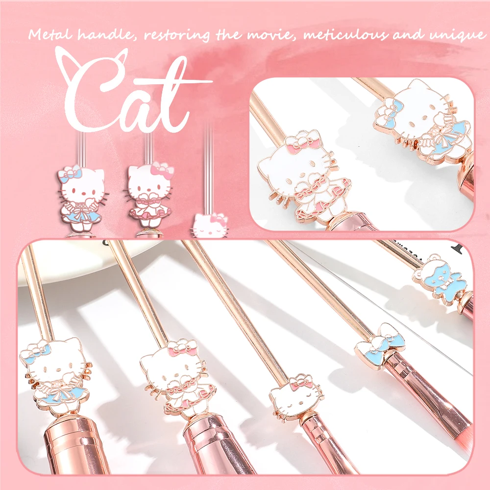 مجموعة فرش مكياج هالو كيتي مكونة من 5 قطع مع حقيبة مستحضرات تجميل وردية لطيفة - هدية مثالية للفتيات، #5