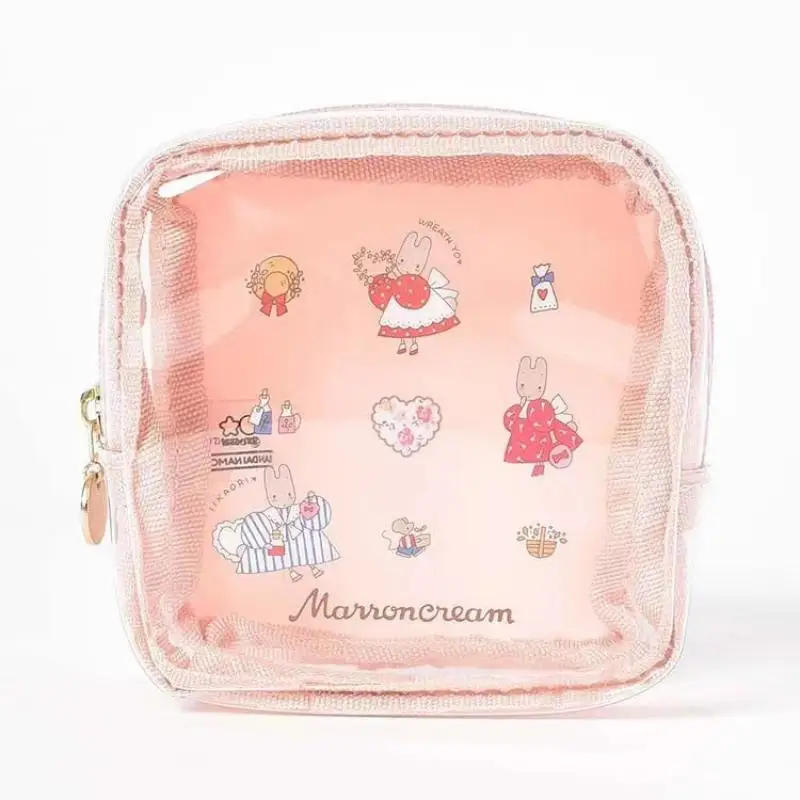 Kawaii Sanrio Marroncream Pvc Small Item Storage Bag Transparent Printed Portable Makeup Bag Coin Purse Cartoon Gift for Girls