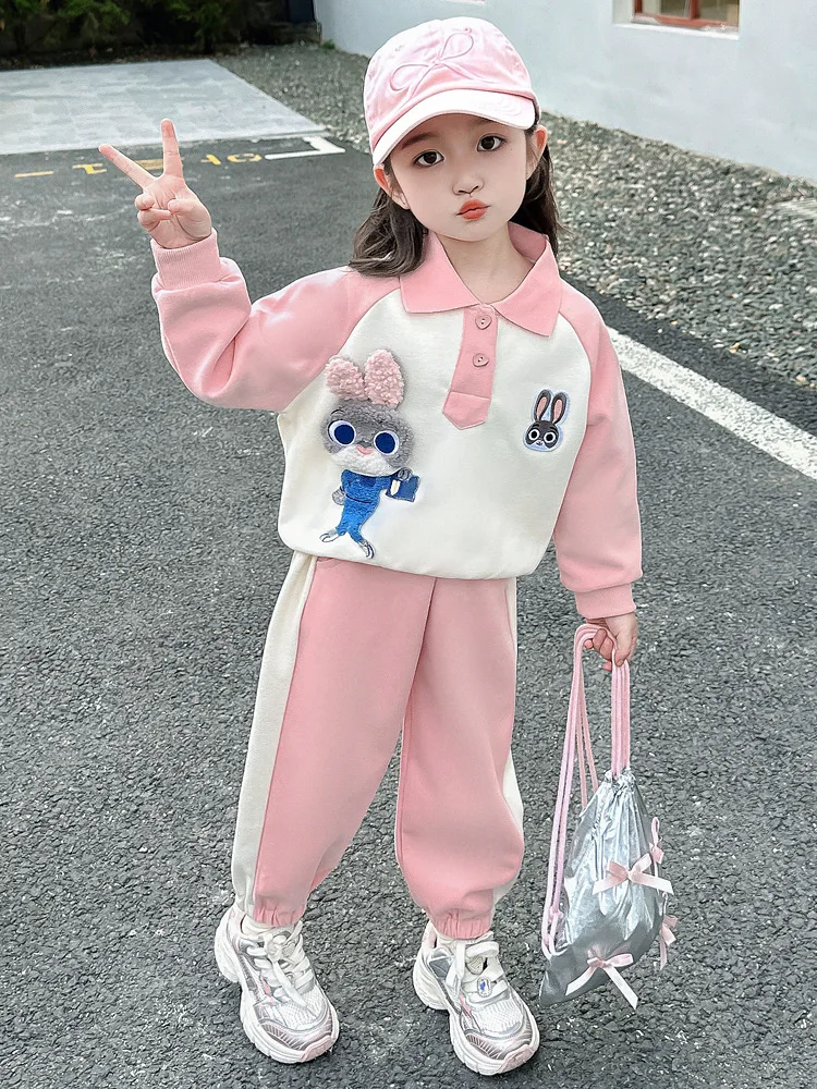 Girls' Bunny Officer Costume Spring and Autumn Style2025New Stylish Fashionable Girls' Sweatshirt Casual Two-Piece Set fo