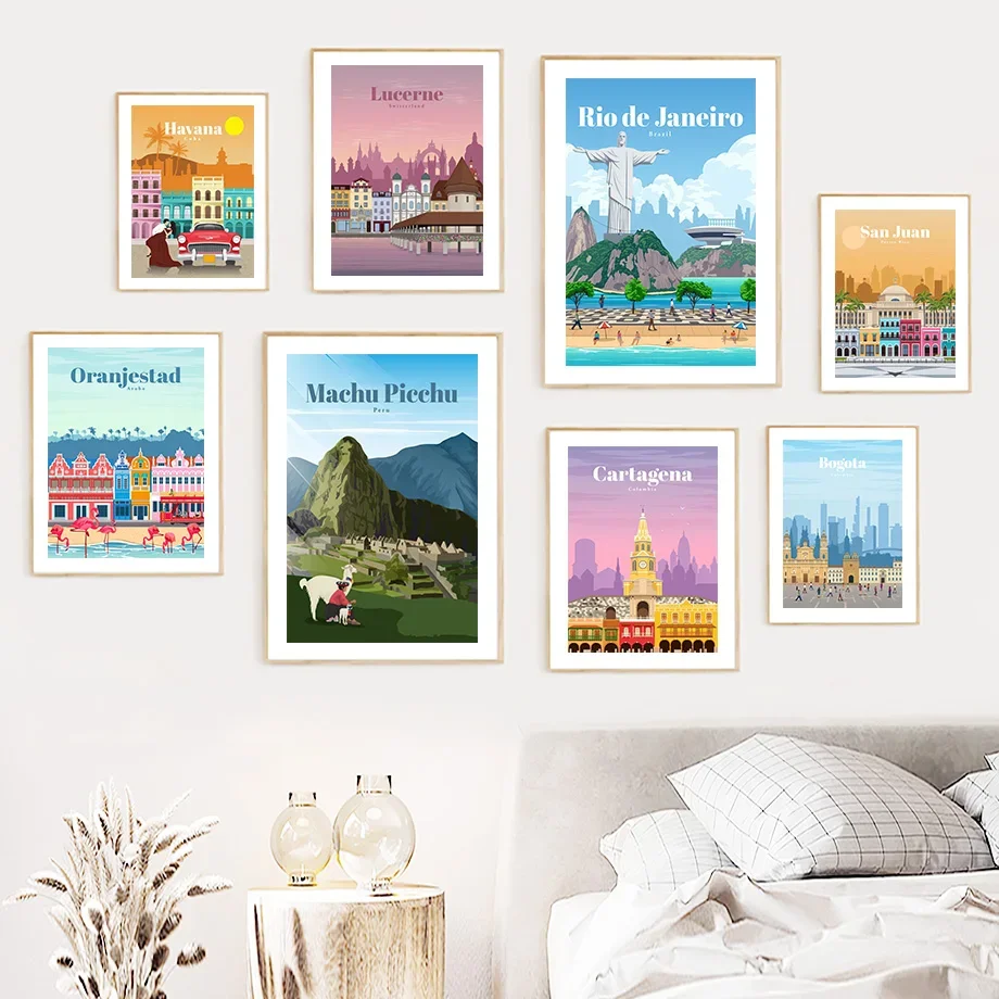 

Rio de Janeiro Brazil Americas travel Map Nordic Posters And Prints Wall Art Canvas Painting Decoration Pictures For Living Room