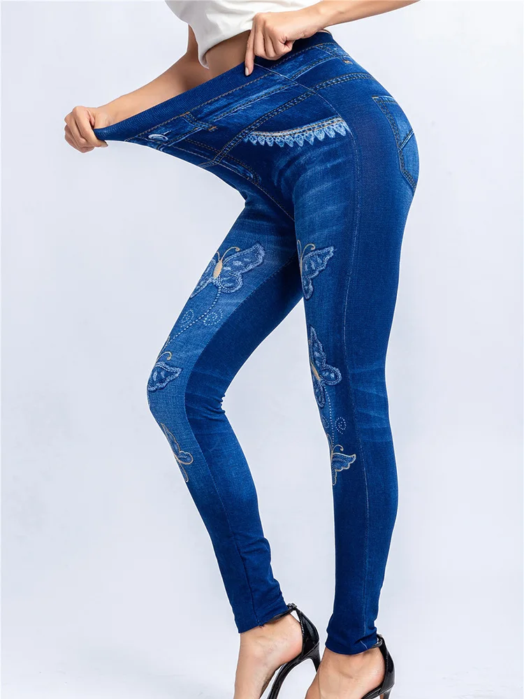 Ysdnchi sexy leggins push up elástico de cintura alta feminino falso calças jeans leggings calças esportivas workout correndo fitness gym