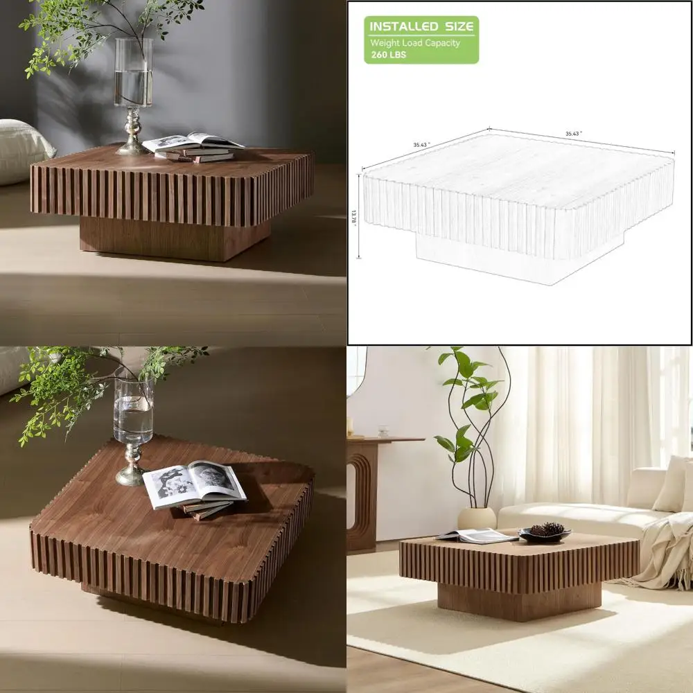 

35-inch Round Mid-Century Modern Drum Coffee Table, Handcrafted Walnut Wood Center Table for Living Room and Home Office