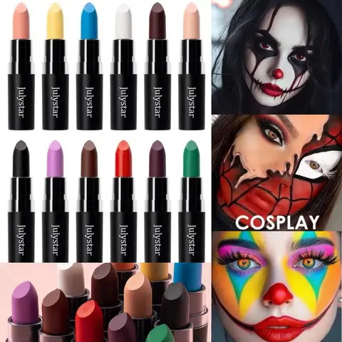 12 Colors Waterproof Blue Matte Lipstick Makeup Green Black Lipstick Long-lasting Purple Lip Stick Halloween Cosmetics for Women