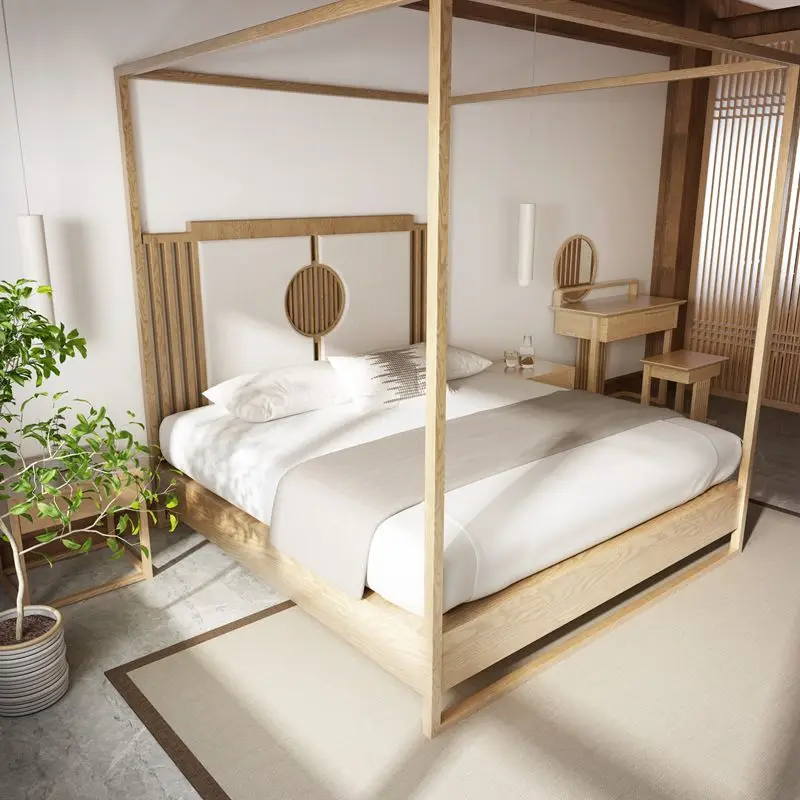 Modern Simple Zen Homestay Hotel Ash Wood Log Color Master Bedroom Furniture Guest