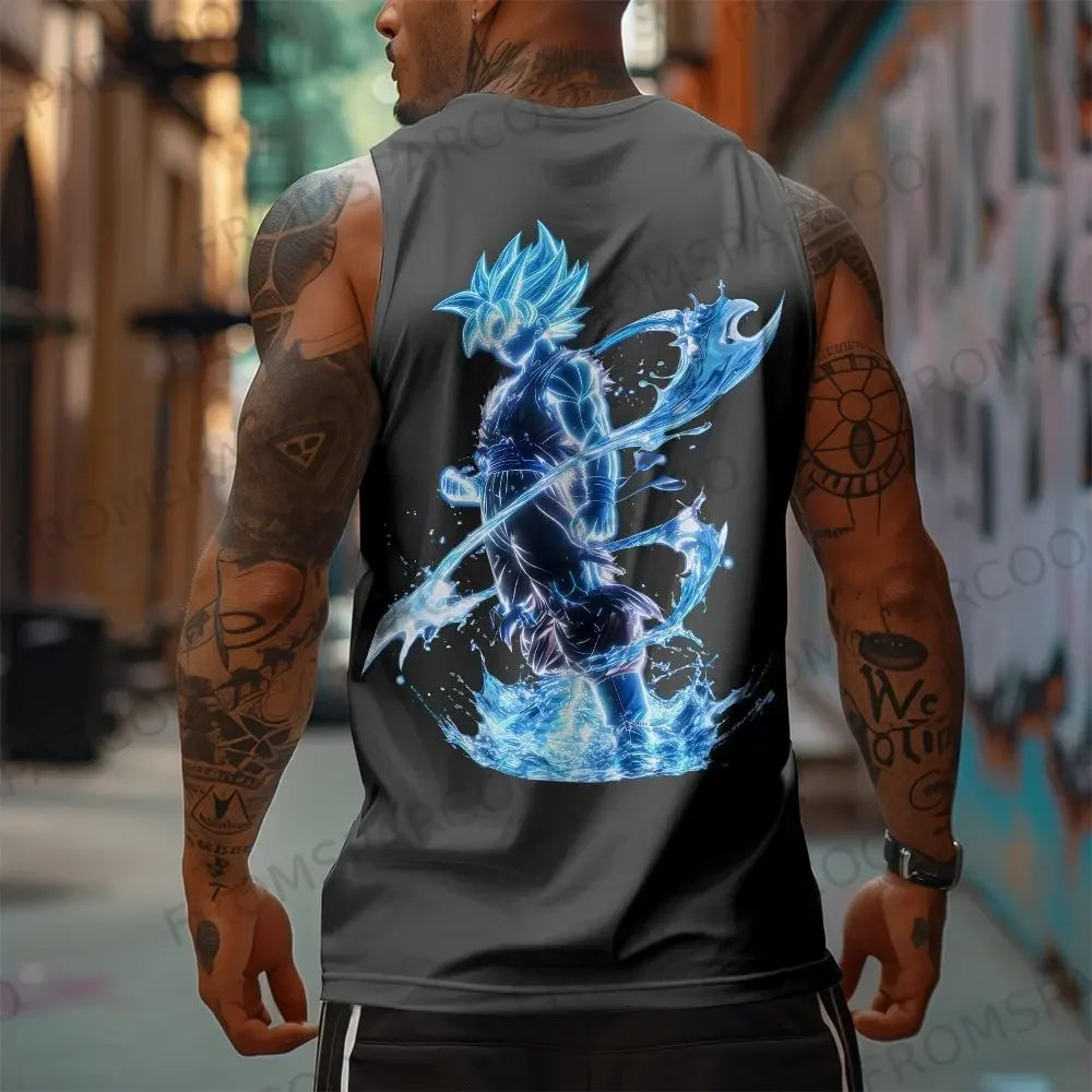Dragon Ball Anime Goku Peripheral Printed Pure Cotton Tank Top 2025 Gym Sportswear Casual Men Loose Summer Fashion Vest Topins