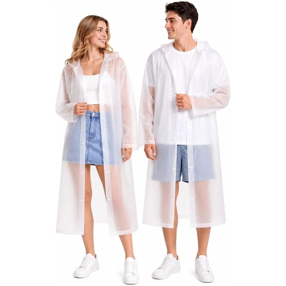 Reusable Rain Ponchos for Adults 2 Pack, Waterproof EVA Raincoats with Hood & Drawstring for Outdoor Use