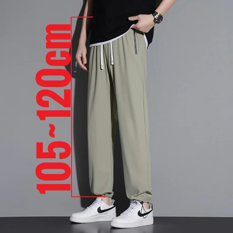 190cm 200cm Men's Tall Pants Zipper Pocket Summer Trouser Teeneeger Male Ice Silk Extra Long Length 110 115 Cm 120cm Lengthened