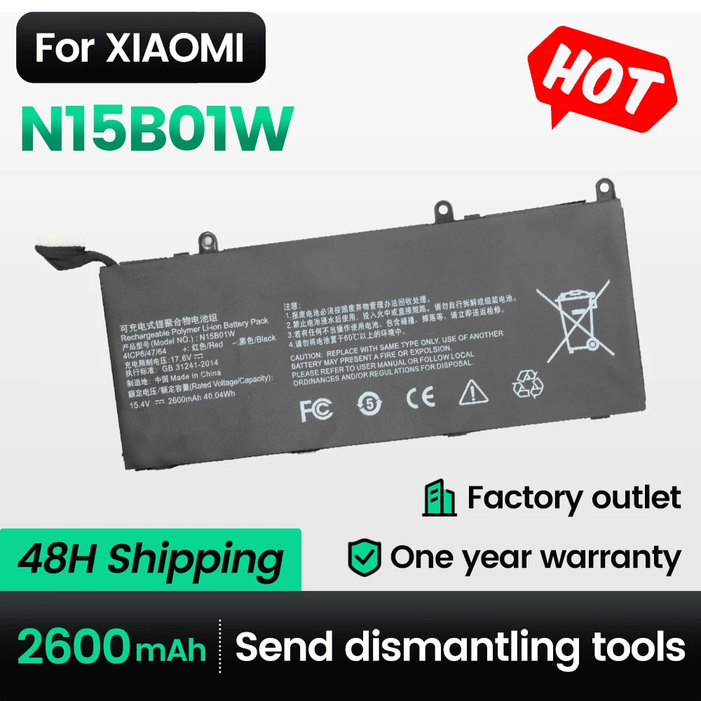 

keyuan N15B01W Laptop Battery For Xiaomi Mi Ruby 15.6 inch Timi TM1703 TM1802-AD/N/C 15.4V 2600mAh/40.04WH