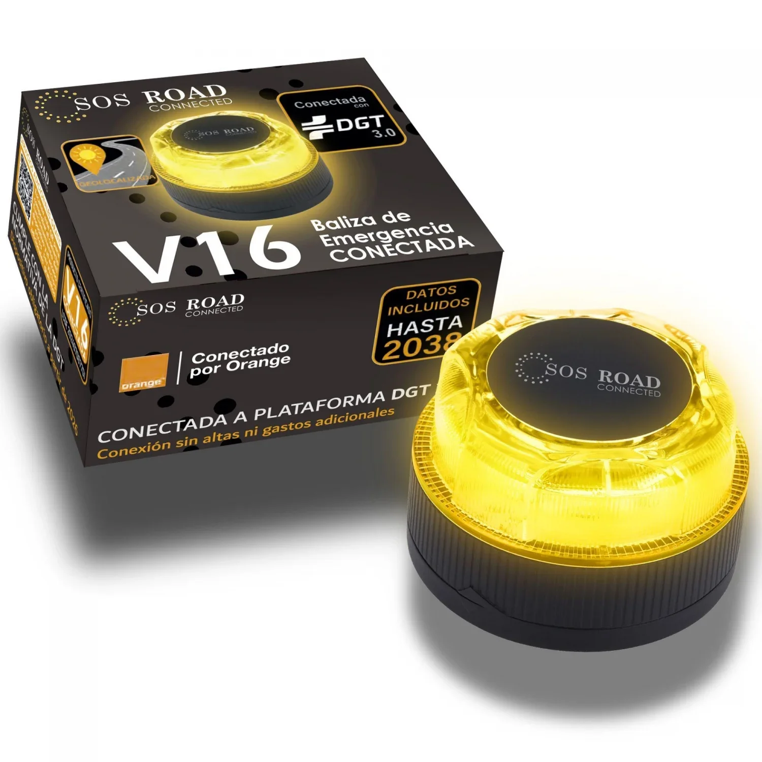 Sos road beacon v16 approved with geolocation - emergency light connected with dgt 3.0, esim