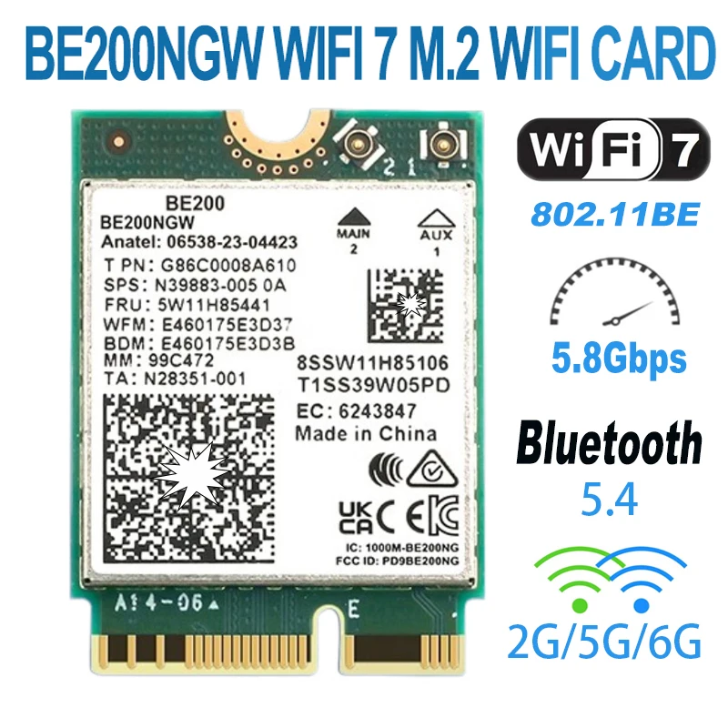 BE200 Network Card Bluetooth 5.4 Tri Band 2.4G/5G/6GHz 8774Mbps BE200NGW M.2 Wireless Adapter Better than Wifi 6E WIFI7