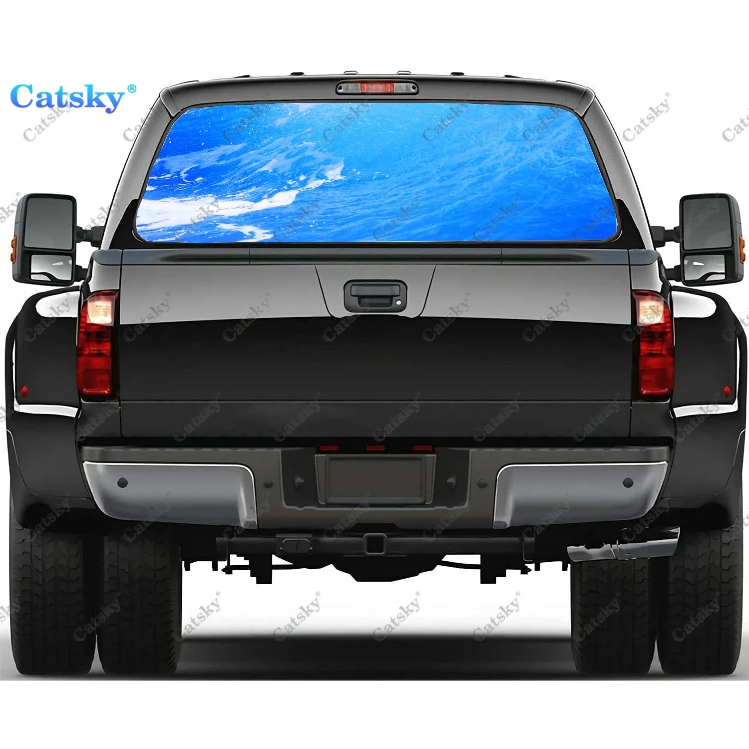 

Ocean Wave Rear Window Decals for Truck,Pickup Window Decal,Rear Window Tint Graphic Perforated Vinyl Truck Sticker
