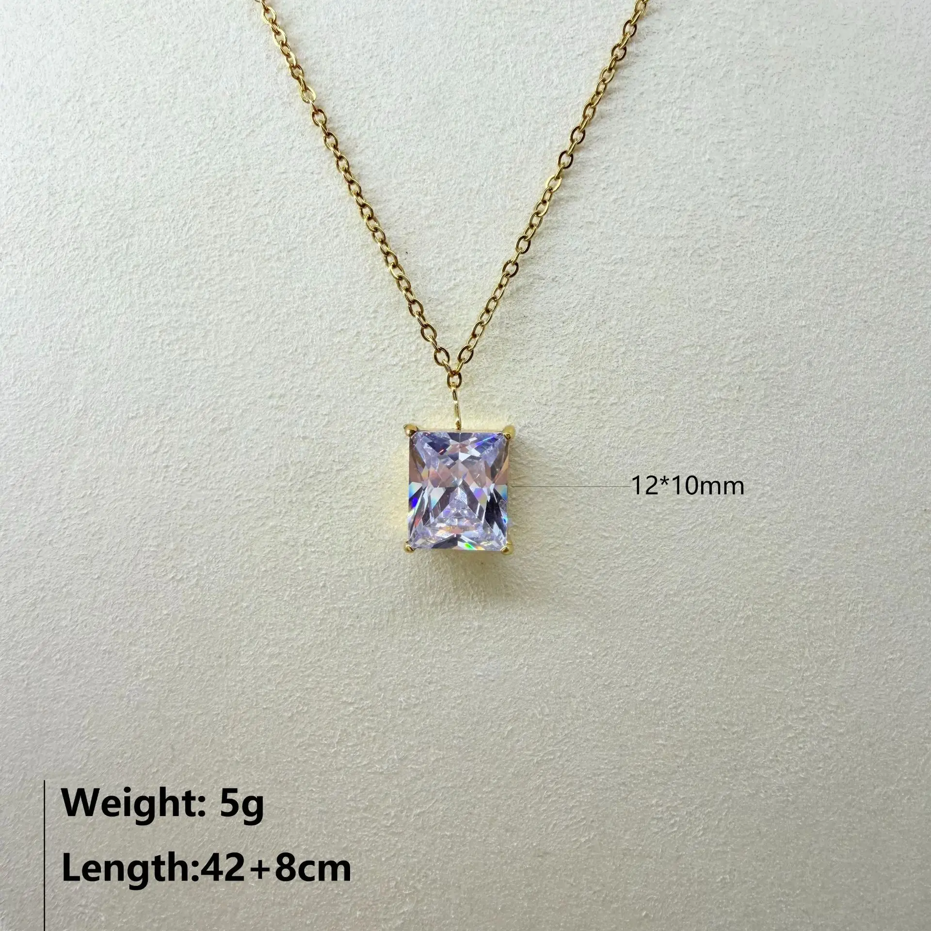 Rechteckige Halskette mit Zirkonia-Anhänger für Damen, mehrfarbig, klare Steine, Schlüsselbeinkette, minimalistischer Choker, edler Schmuck – Detail 8