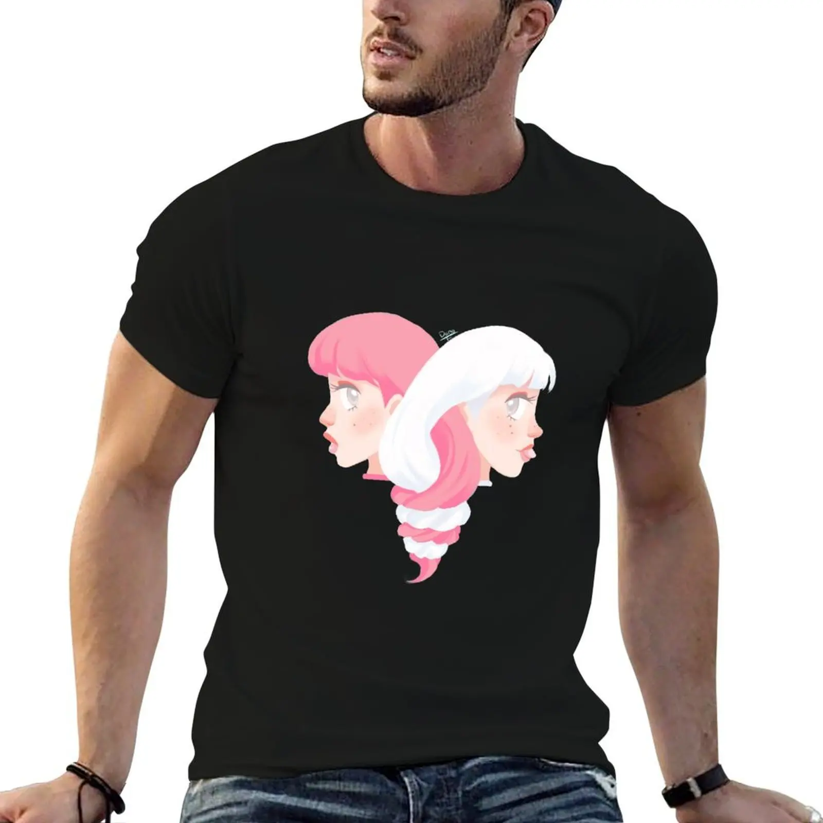 Ice cream hair T-Shirt cotton man t-shirts kawaii clothes mens t shirt graphic