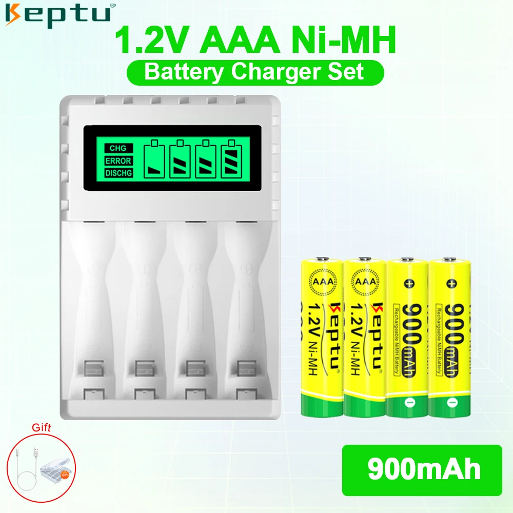 Keptu-充電式単三電池,ni-mh, 1.2v,LCD画面付き,単三電池用充電器