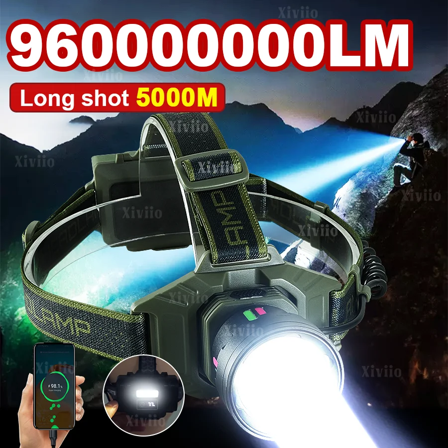 

Супермощный светодиодный налобный фонарь с USB-зарядкой, яркий свет, дальность 5000 м, для рыбалки и охоты
