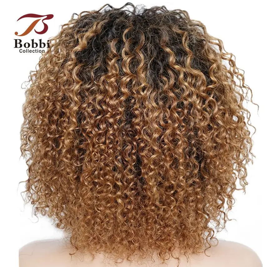 220% Density Glueless Human Hair Wigs for Women Short Curly Headband Wig Ombre 1B 30 Jerry Curly Wear Go Wig Ginger Brown Bobbi - Image 3