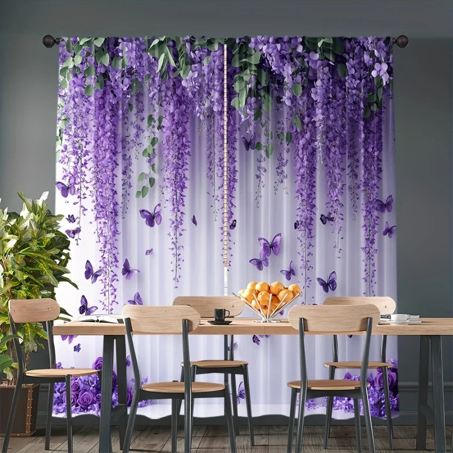 Digital Printed Curtains, Wisteria Secret Realm Pattern, Beautiful Window Drapes for Living Room Bedroom Home Decor