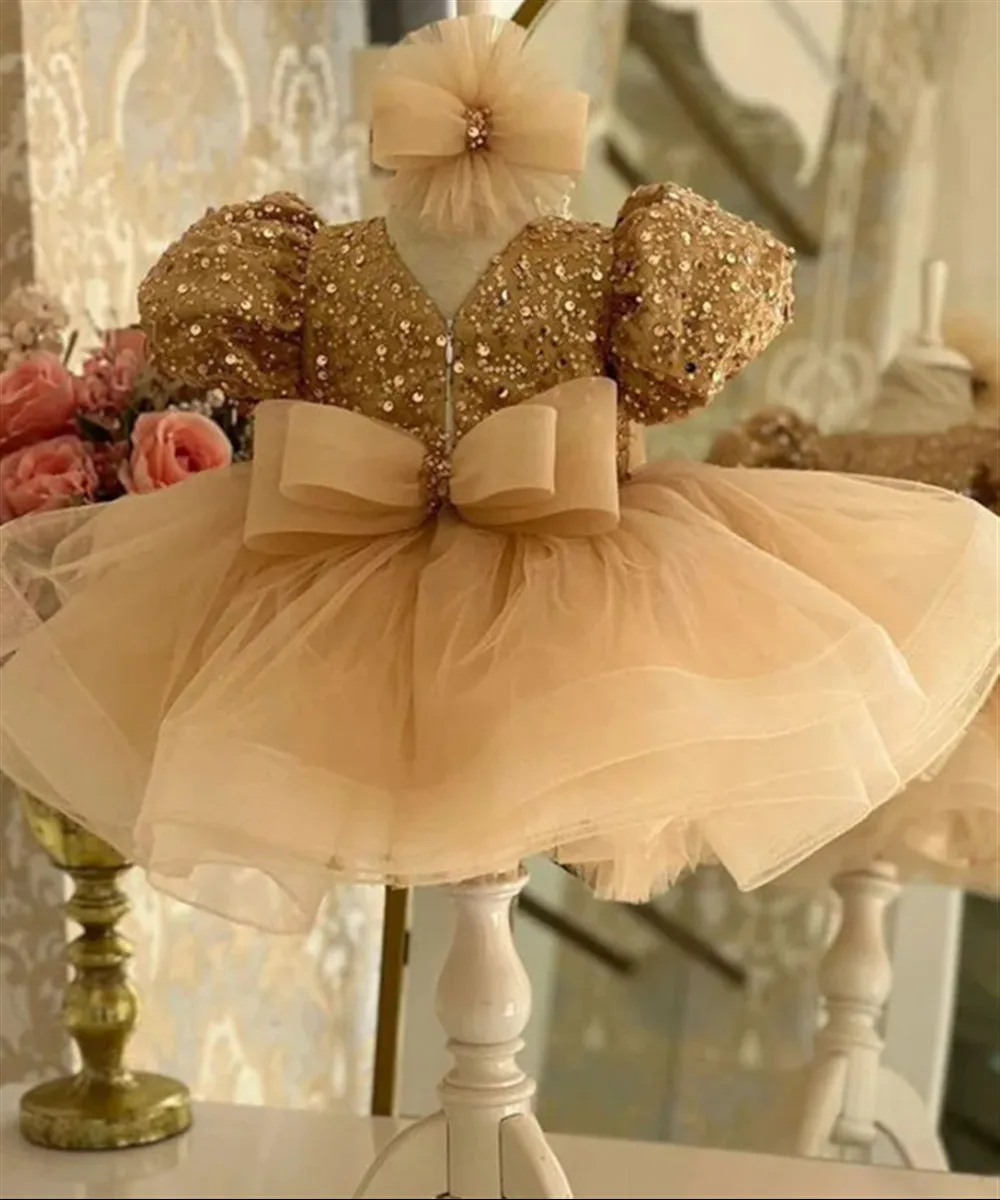 تخصيص مطرزة الأميرة زهرة فتاة فستان الزفاف قصيرة الأكمام القوس منتفخ الاطفال الطفل فستان حفلة عيد ميلاد حفلة موسيقية الكرة ثوب #5