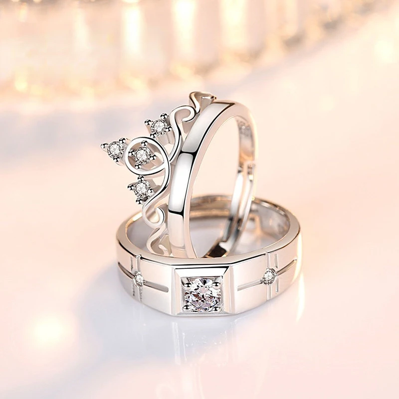

new fashion 925 silver jewelry couple ring for women and men engagement wedding anniversary crown open adjustable Jewelry gift