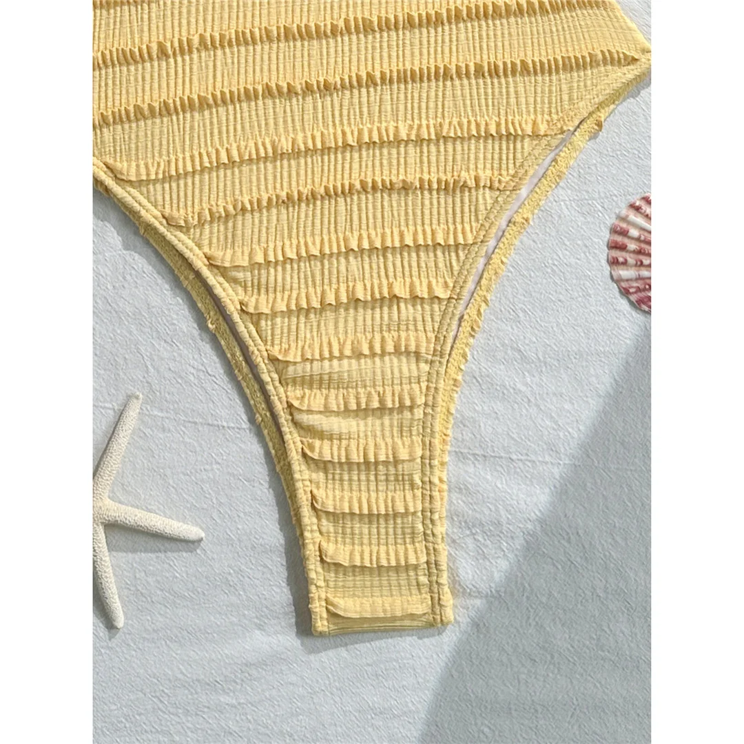 Neuer einteiliger Badeanzug mit V-Ausschnitt und Neckholder, bedruckt mit Seesternmotiv, Damen-Badebekleidung, Damen-Badeanzug mit gerafftem, hoch geschnittenem Beinausschnitt, Badeanzug, Modell V8431. – Detail 15