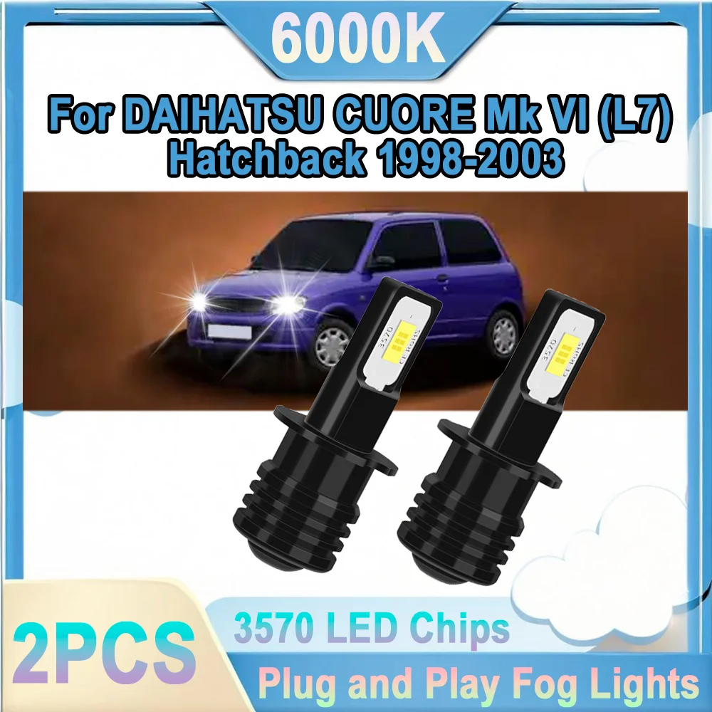 2PCS 6000K Canbus H3 Luzes de Neblina Dianteiras LED para Carro 90W Plug and Play 12V para DAIHATSU CUORE Mk VI (L7) Hatchback 1998-2003