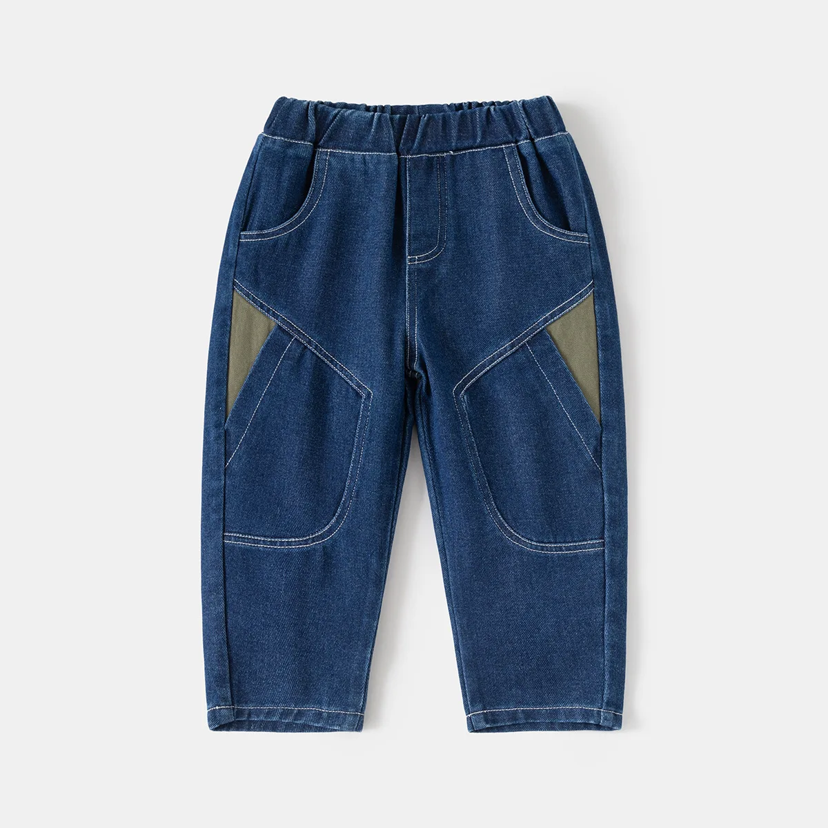 

2026 Spring Kids Baby Girls Demin Pant Elastic Waist Toddler Boys Jeans Patchwork Newborn Boys Loose Pant Little Boys Trouser