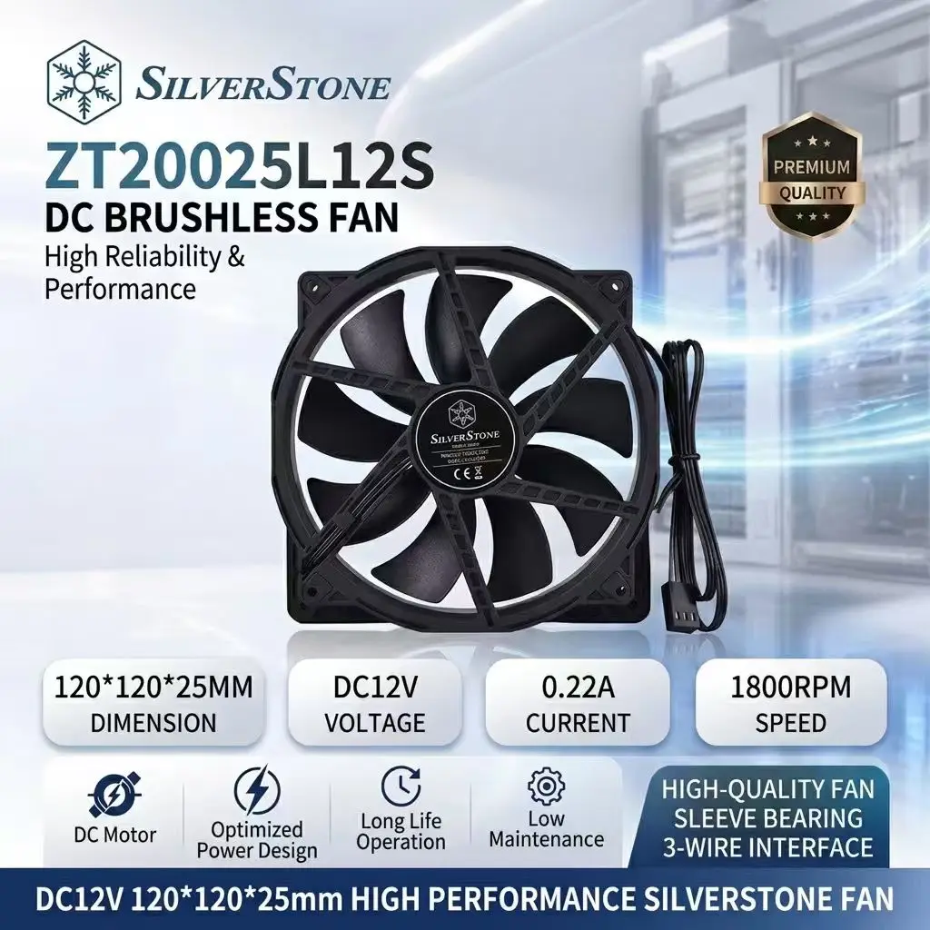 For SilverStone ZT20025L12S DC 12V 0.22A 1800RPM 12025 Sleeve Bearing Axial Cooling Fan 3-Wire Interface CE Fan