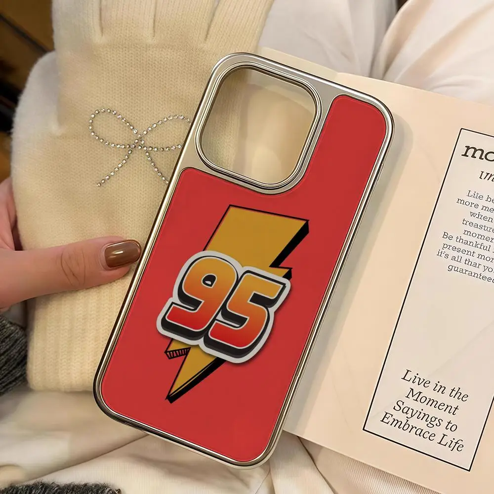 

Cars Lightning M-McQueen 95 Phone Case For iPhone 16 15 14 13 12 11 Pro Max Plus HD Magsafe Metal Frame Carbon Fiber Hard Shell