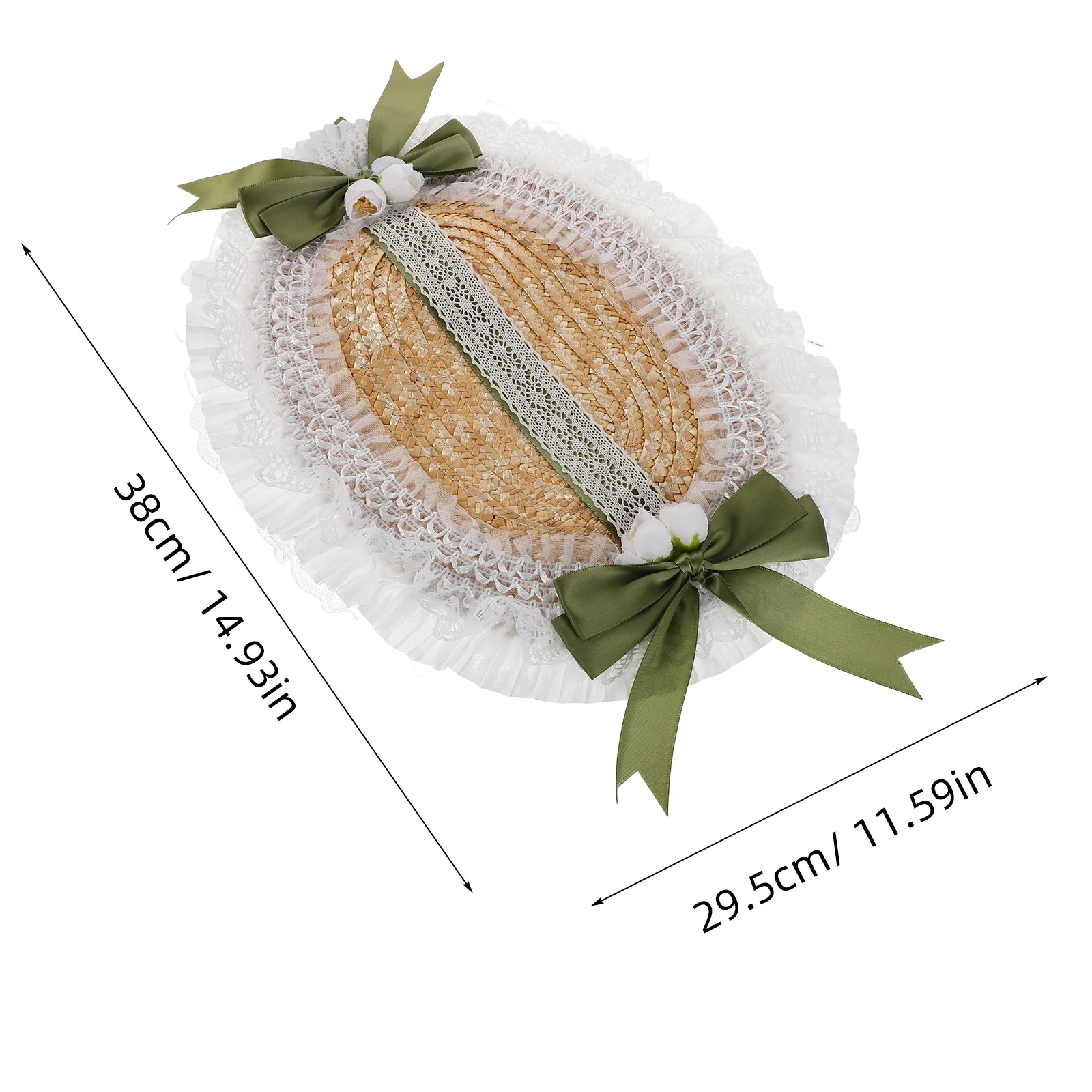 لوليتا قبعة القش الحلو Cottagecore قبعة الشمس مع لهجات الأزهار قابل للتعديل ربطة القوس فيونكة للصيف في الهواء الطلق حديقة حفل زفاف #3