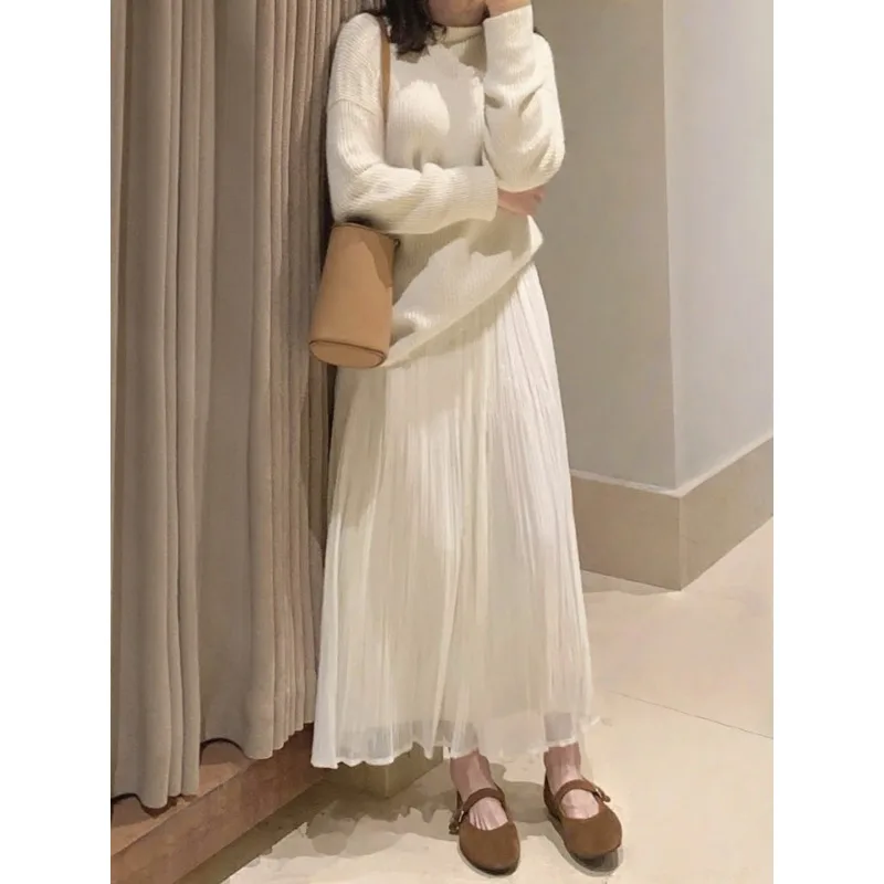 

Женская весенне-осенняя новая юбка из сетки с высокой талией, однотонная, А-силуэт, плиссированная, из фатина, для повседневной носки, женская юбка до колена