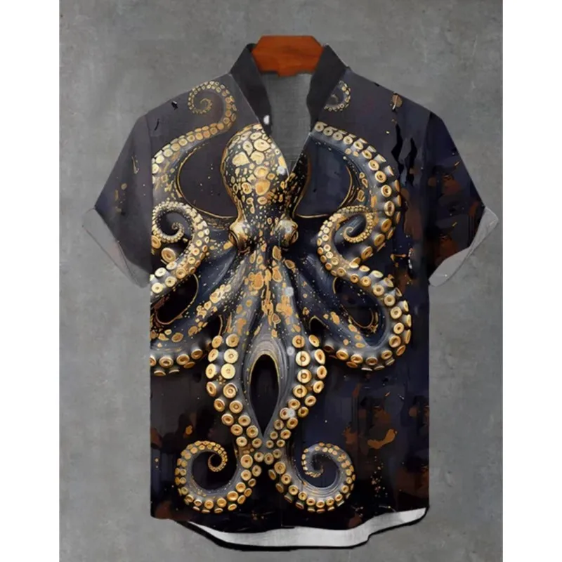 

2025 Men's Snake Year Shirt Top, Snake Year Good Luck Printed Pocket Collar Short Sleeve Shirt, Fashion Button Shirt, Men's Shir