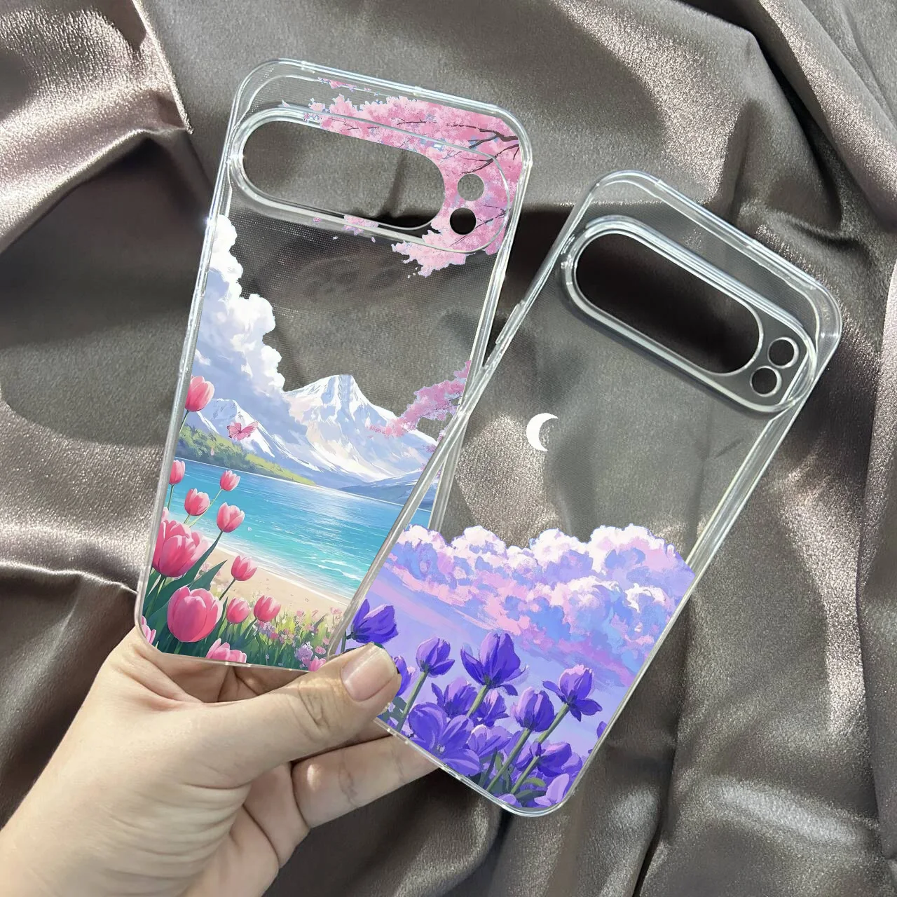 Japan Anime Mount Fuji Landschaft Telefon Fall Für Google Pixel 9 Pro XL 8 Pro 8A 7 6A 5G blüte Landschaft Klar Weiche TPU Abdeckung Capa