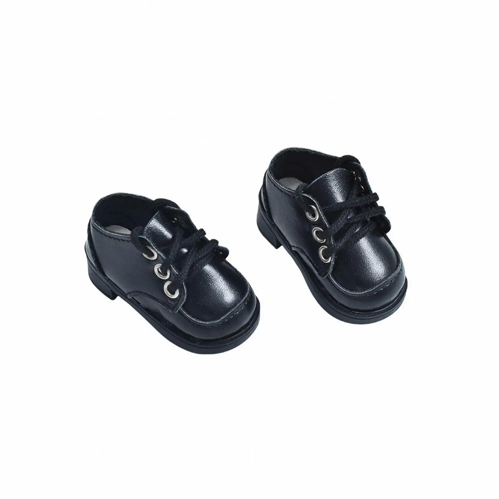 Miniature Shoe with Low Heel Rounded Toe Miniature Lace-up Doll Shoe Textured Sole