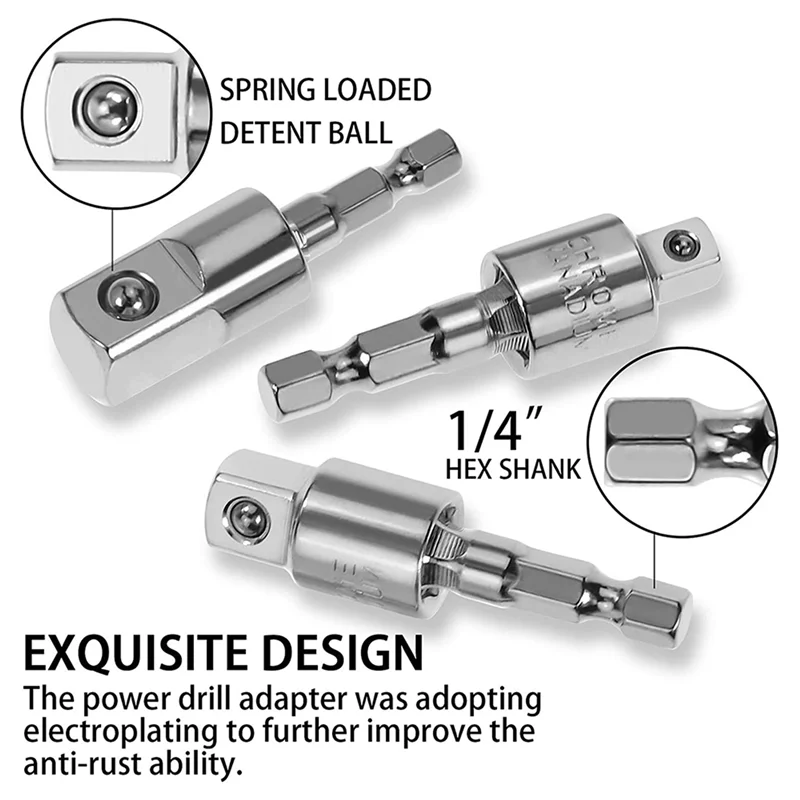 Hot Sale-6 Pack Impact Grade Socket Adapter 360-Degree Universal Joint Swivel Socket Set, Socket To Drill Adapter