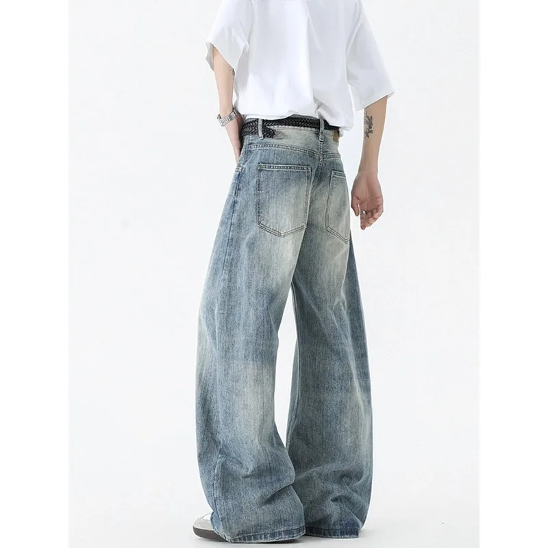 Summer American Retro Bamboo Texture Curved Jeans Unisex Streetwear Wide Leg Versatile Long Pants