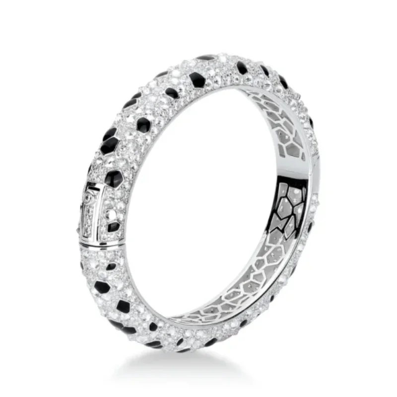 Bellux 925 Silver Gold-plated Synthetic Zircon Bracelet Black and White Full Diamond Leopard Print