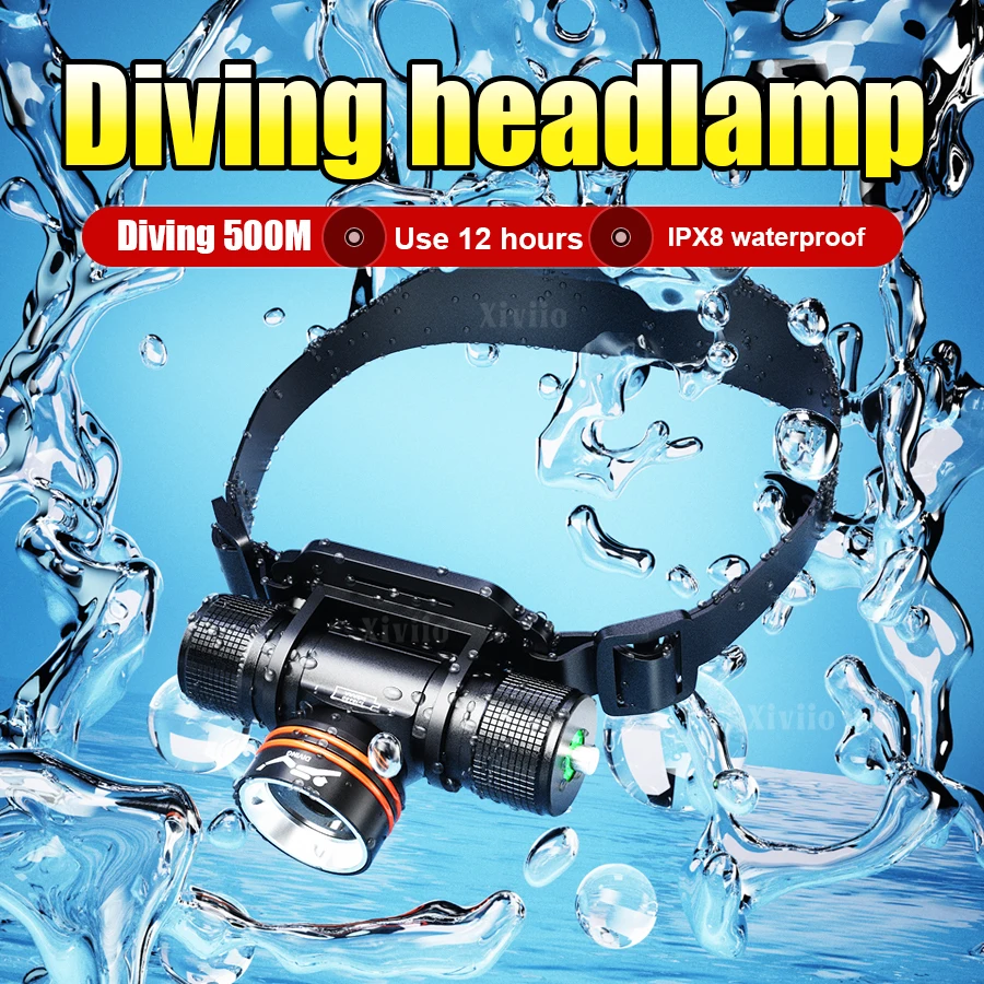 9000LM Professional Laser LED Diving Headlamp IPX8 Waterproof Headlight Underwater 500M High Power Rechargeable Dive Head Torch
