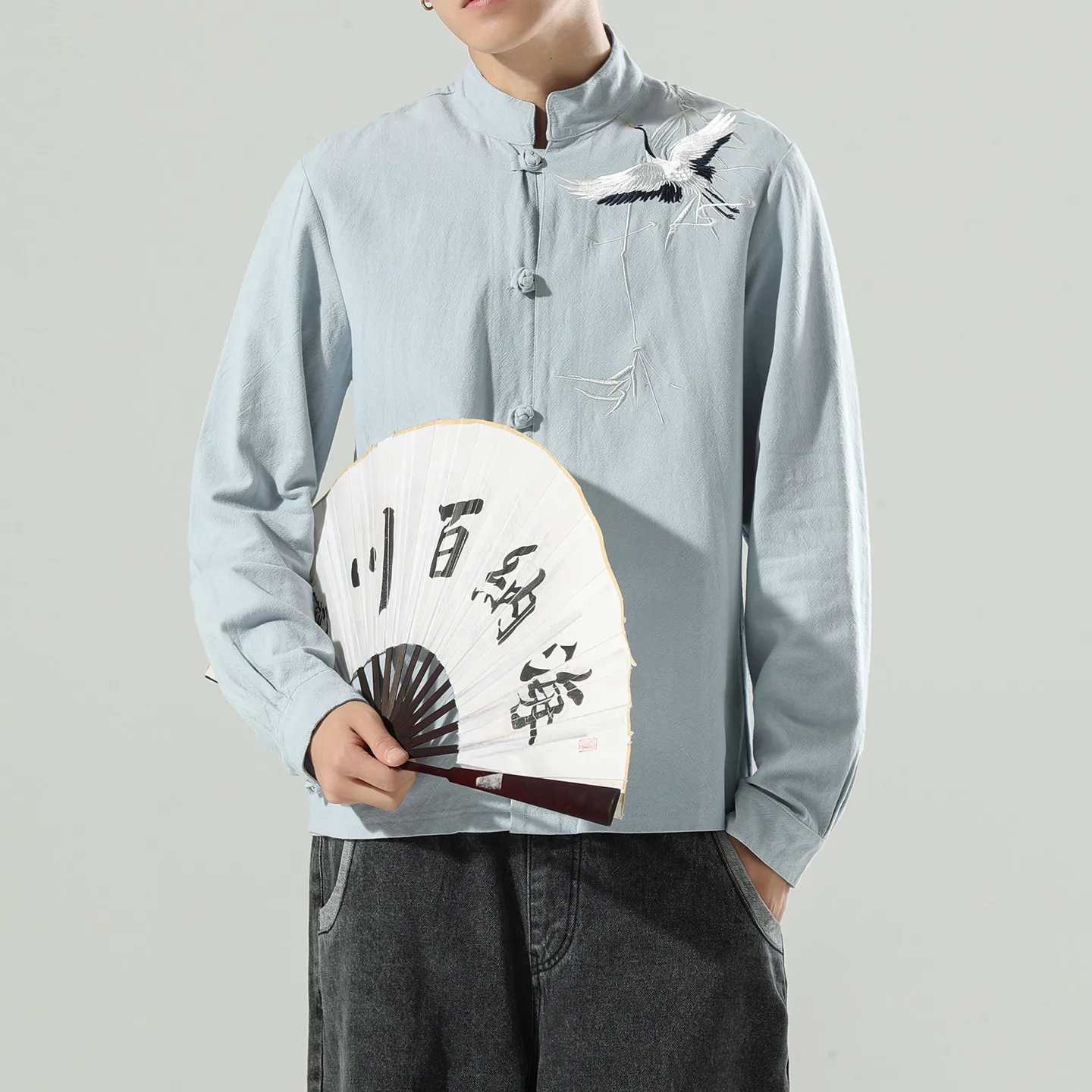 Chinese Style Shirts Men's Embroidered Cotton Linen Breathable Tang Suit Jackets Traditional Retro Kung Fu Tai Chi Casual Shirts