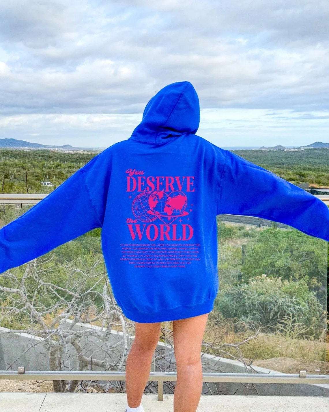 DESERVE WORLD Velvet hoodie plain English letter slogan print kangaroo pocket drawstring print hoodie