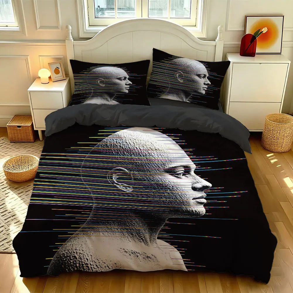 3pcs Cyberpunk-themed photo-realistic lighting and shadow bedding set, featuring a coreless soft bedding set.
