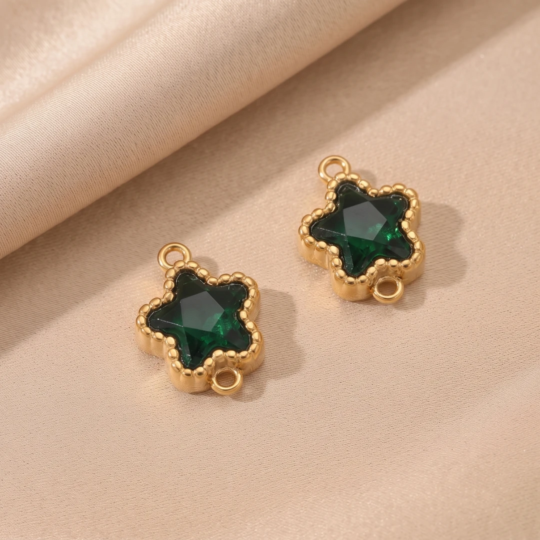 5 Stück Edelstahl-Strass-Anhänger, runde Stern-Charms, lose Anhänger mit Doppelloch für DIY-Halsketten, Armbänder und Schmuckherstellung – Detail 4