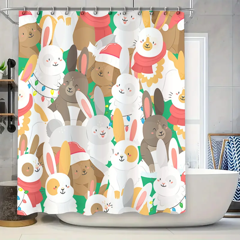 

Очаровательный рождественский декор для ванной комнаты с праздничными кроликами и шляпами Санта-Клауса идеально подходит для добавления прикосновения праздника, веселья.