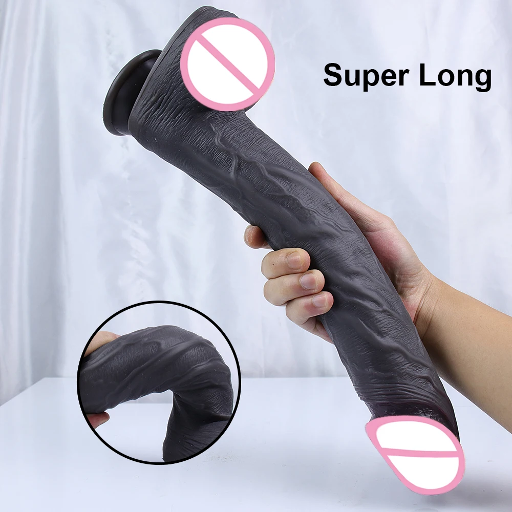 35CM Realistic Silicone Dildo Black Large Penis Sex Toy For Men Women With Thick Glans Real Dong Powerful Suction Cup Stiff Cock