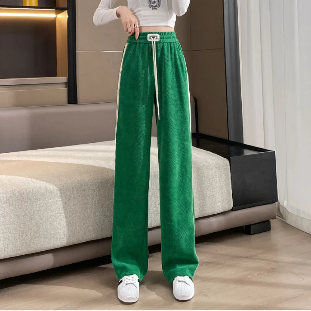 Damskie elastyczne spodnie dresowe z wysokim stanem, sznurkiem, luźne spodnie z szerokimi nogawkami, damskie spodnie proste na wiosnę i jesień, pantalones mujer
