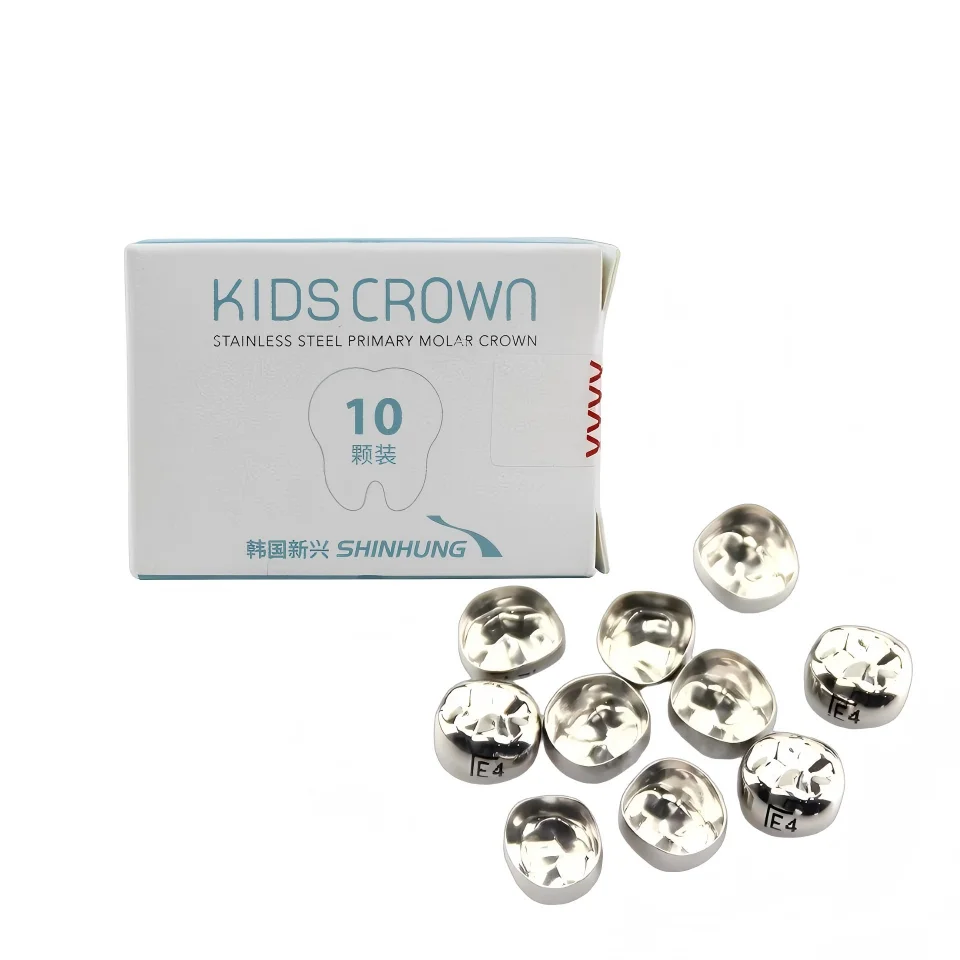 

SHINHUNG Dental Pediatric Stainless Steel Crown Primary Teeth Preformed Crown SSC for Kids Temporary Crown Refill 10pcs/box